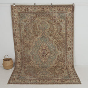 Handmade 6x10 area rug in beige, ideal for a cozy living room, bedroom, entryway, office, kitchen & dining