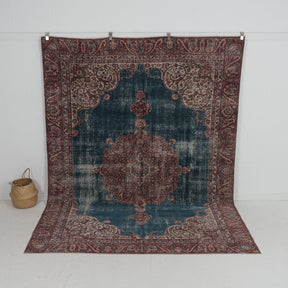 Handmade 7x10 area rug in blue, ideal for a cozy living room, bedroom, entryway, office, kitchen & dining