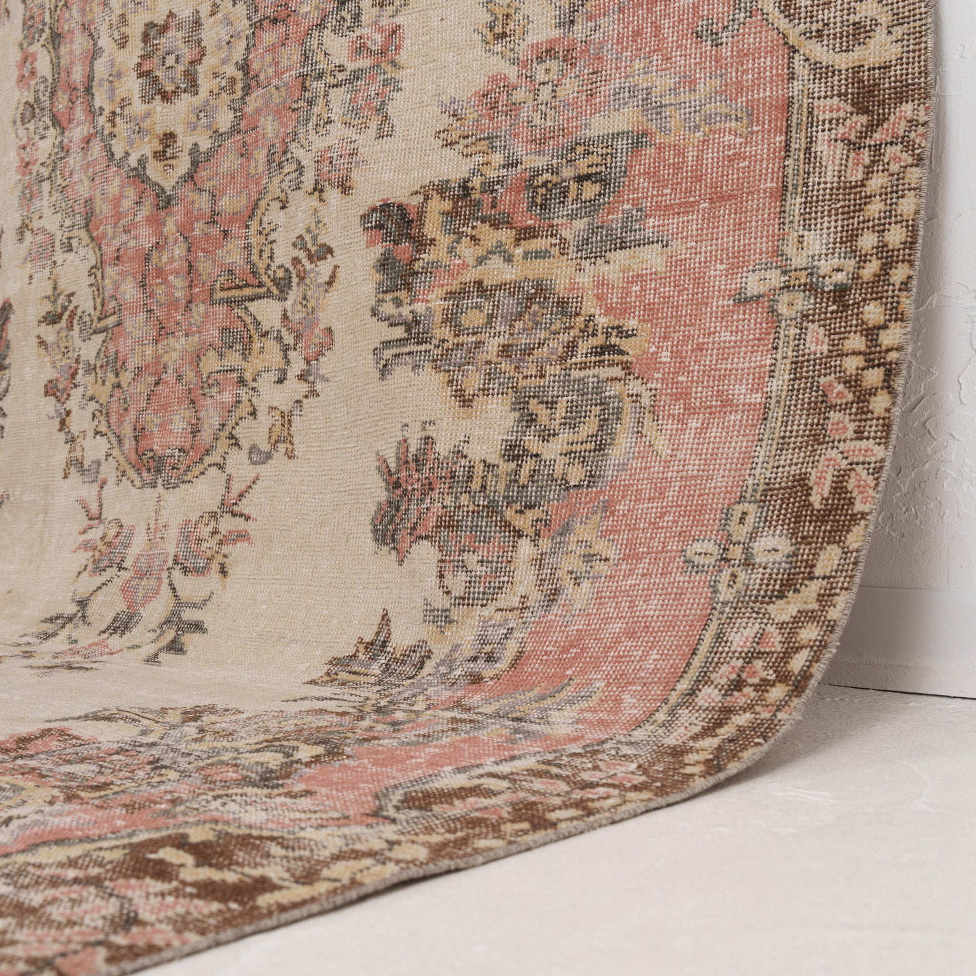 Pink and Beige Area Wool Rug