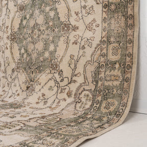 Beige and Green Area Wool Rug