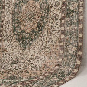 Beige and Green Area Wool Rug