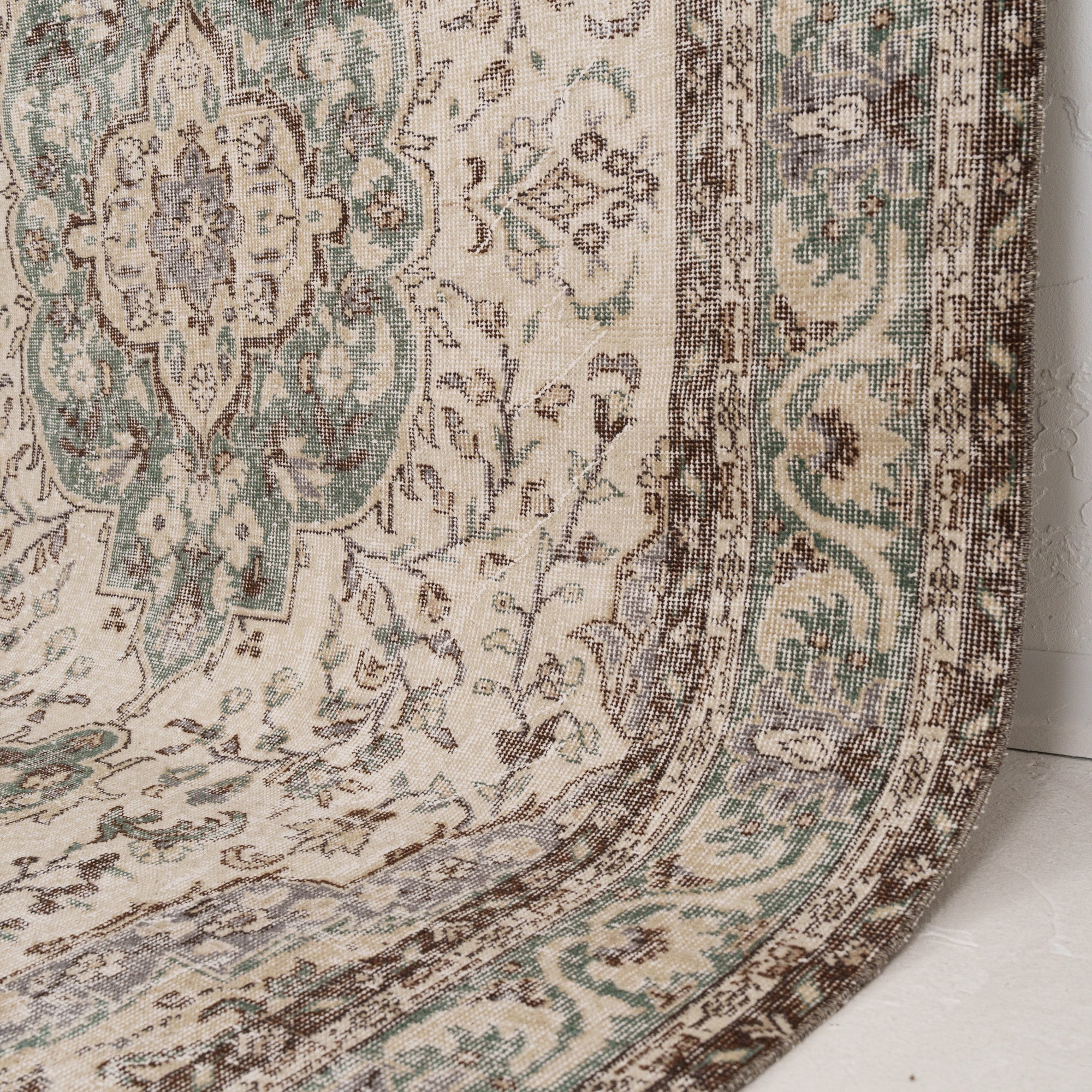 Beige and Green Area Wool Rug