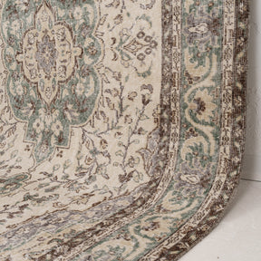 Beige and Green Area Wool Rug