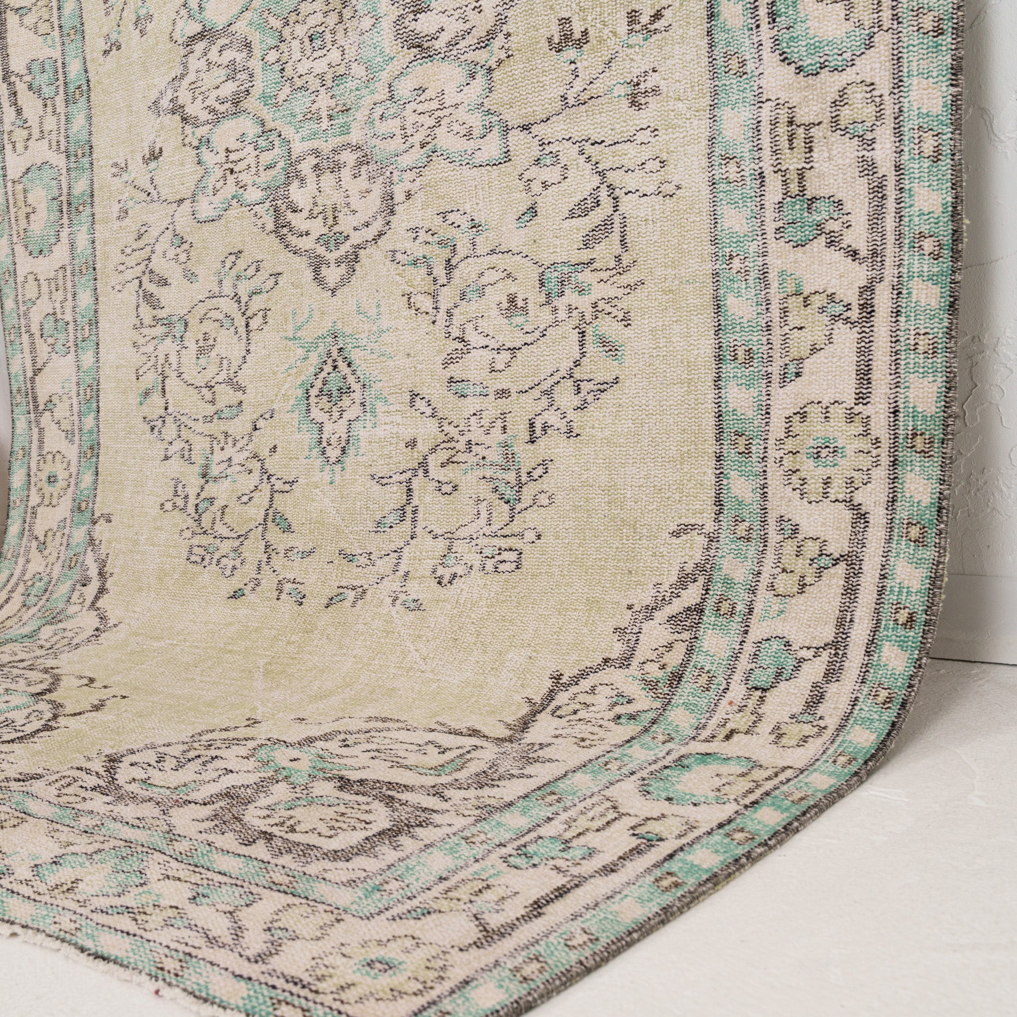 Beige and Green Area Wool Rug