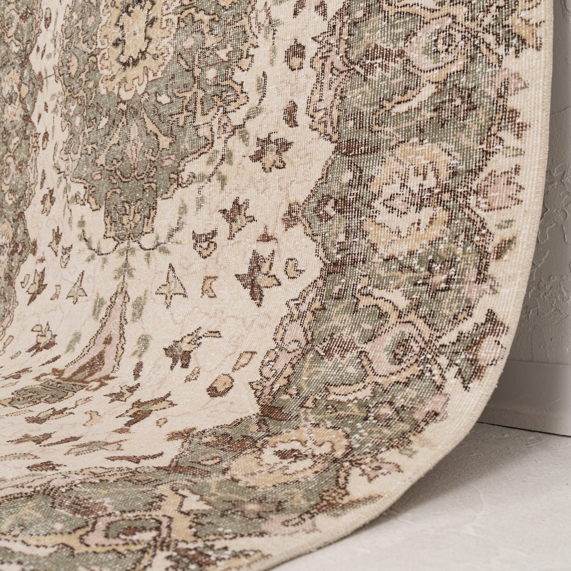Beige and Green Area Wool Rug