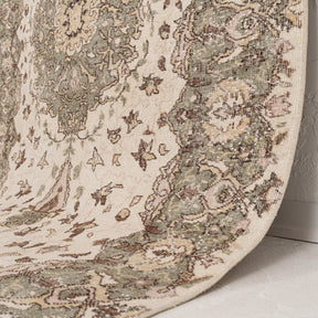 Beige and Green Area Wool Rug