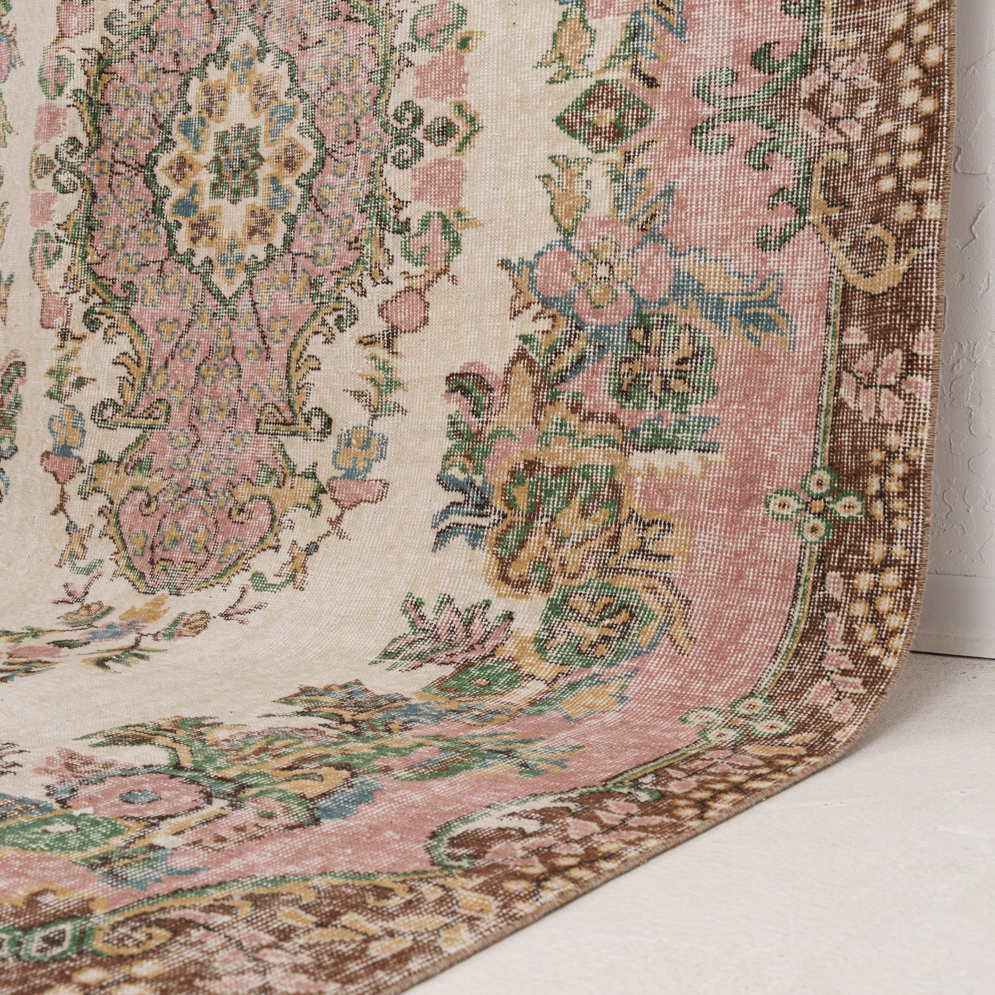 Beige and Pink Area Wool Rug
