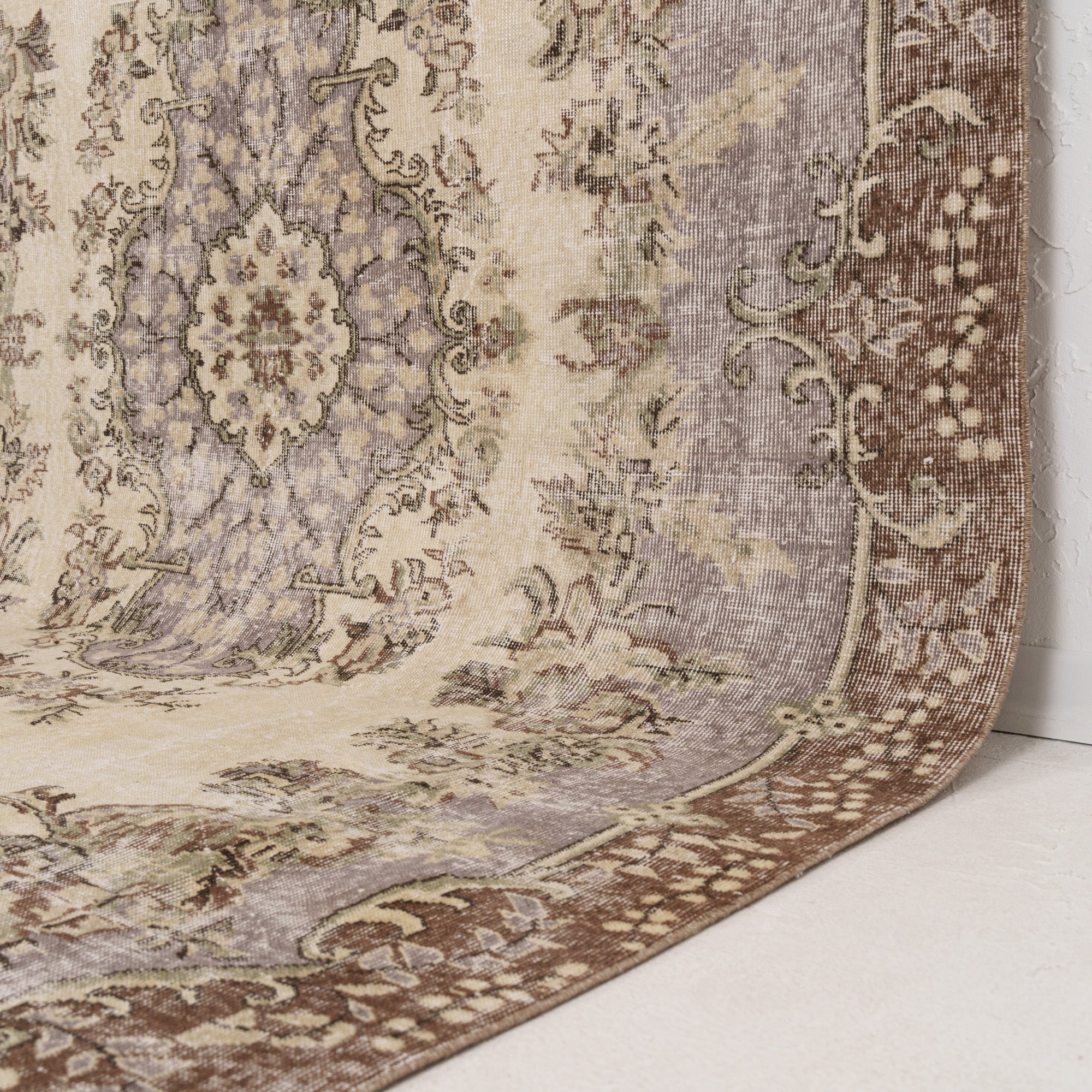 Beige and Purple Area Wool Rug