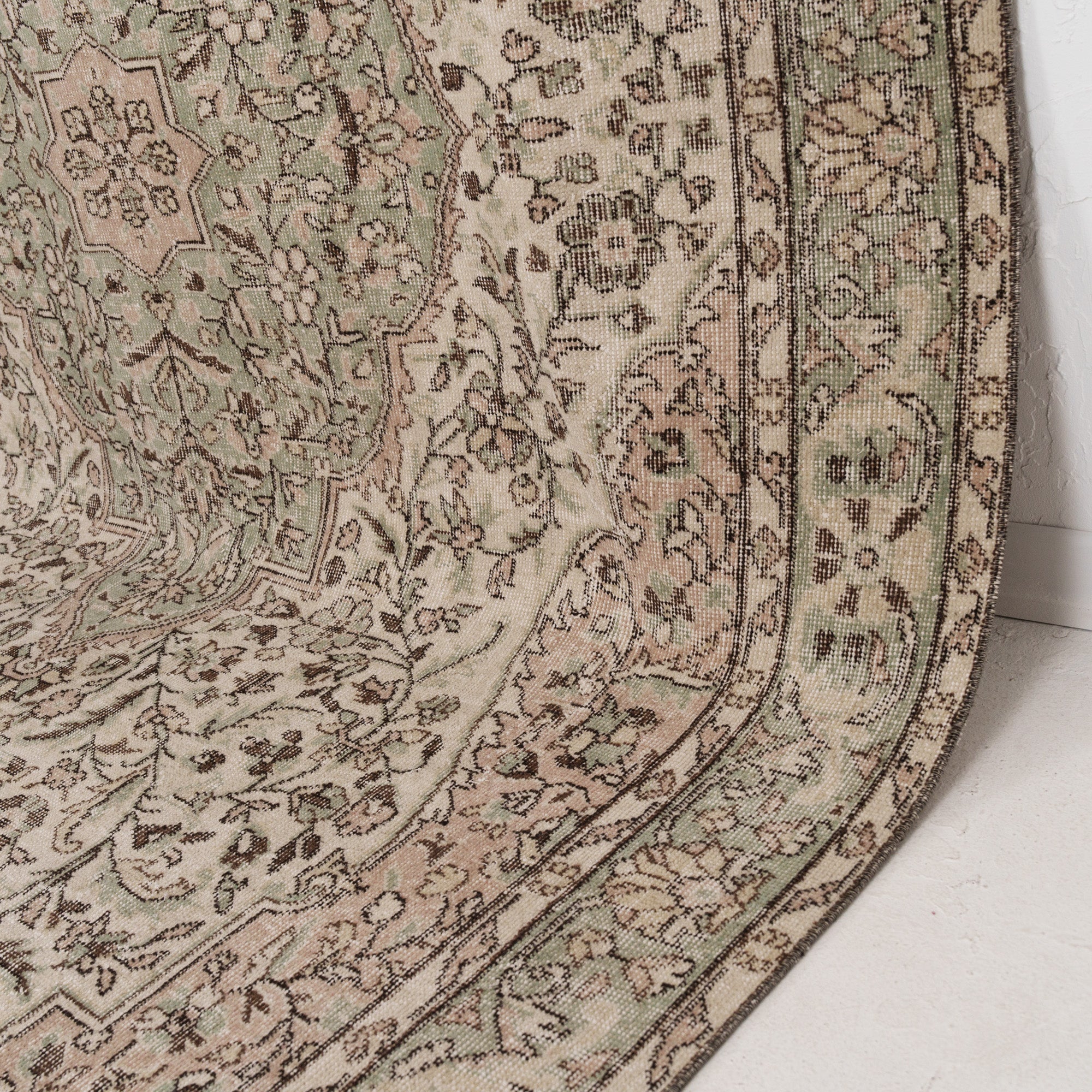 Beige and Green Area Wool Rug