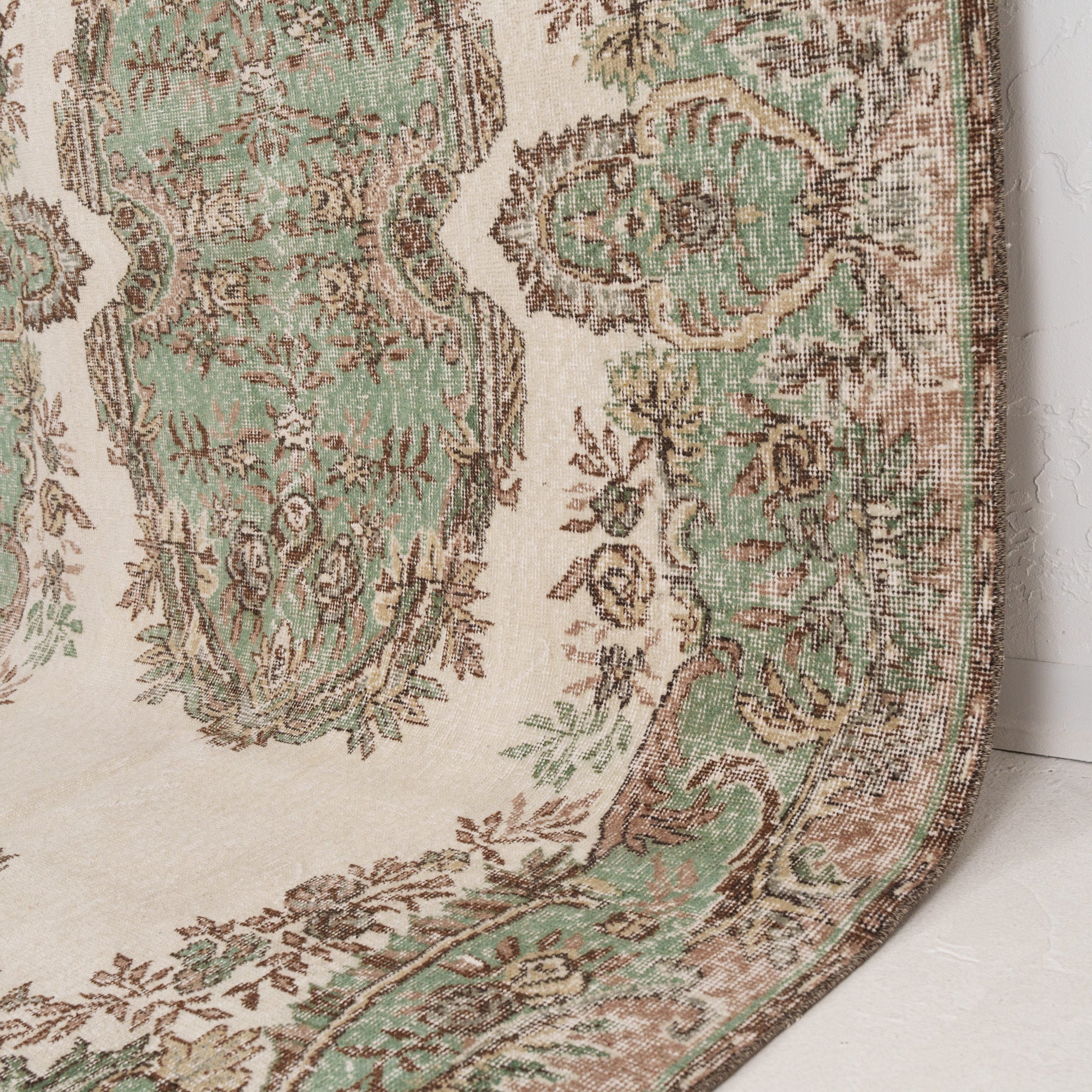 Beige and Green Area Wool Rug