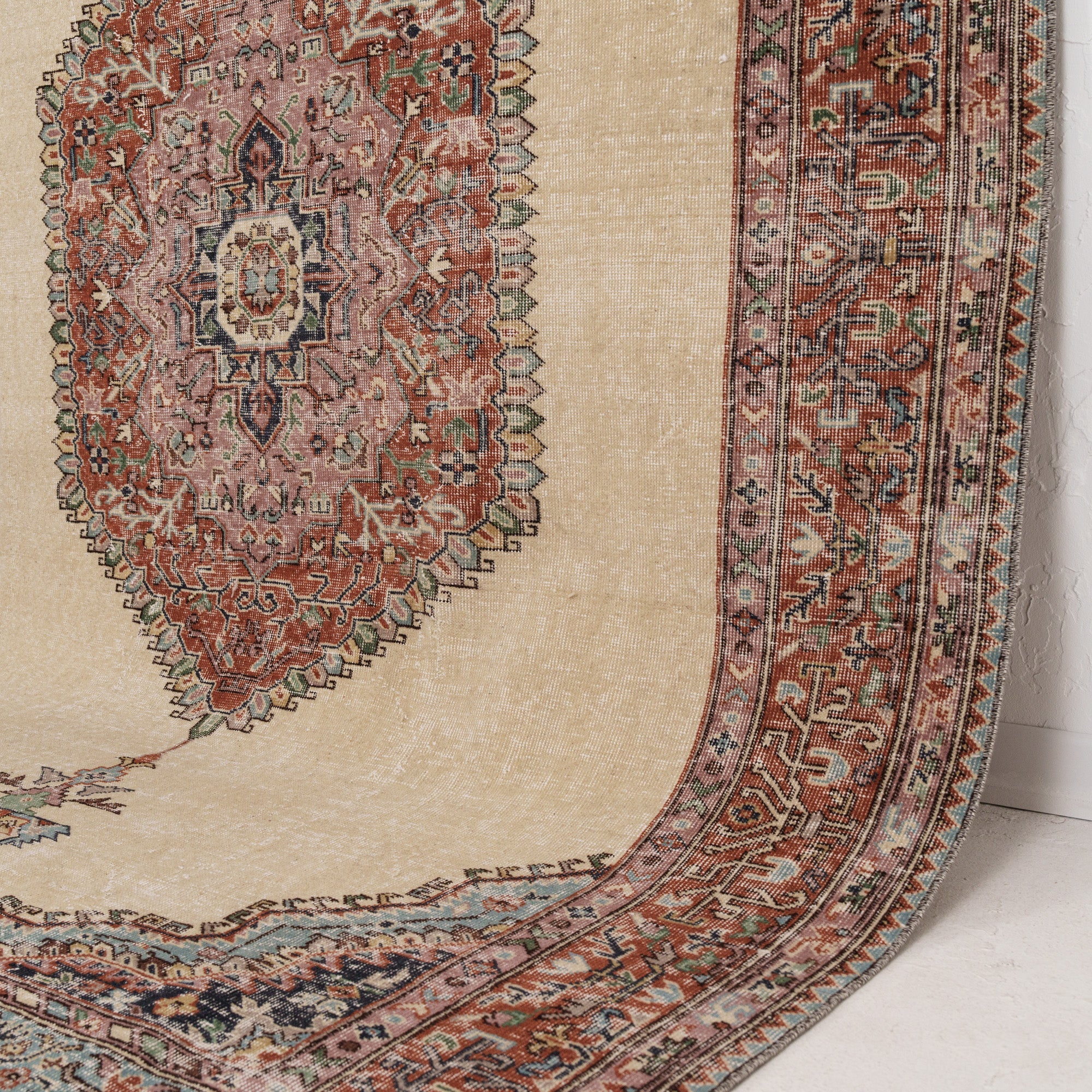 Beige and Red Area Wool Rug