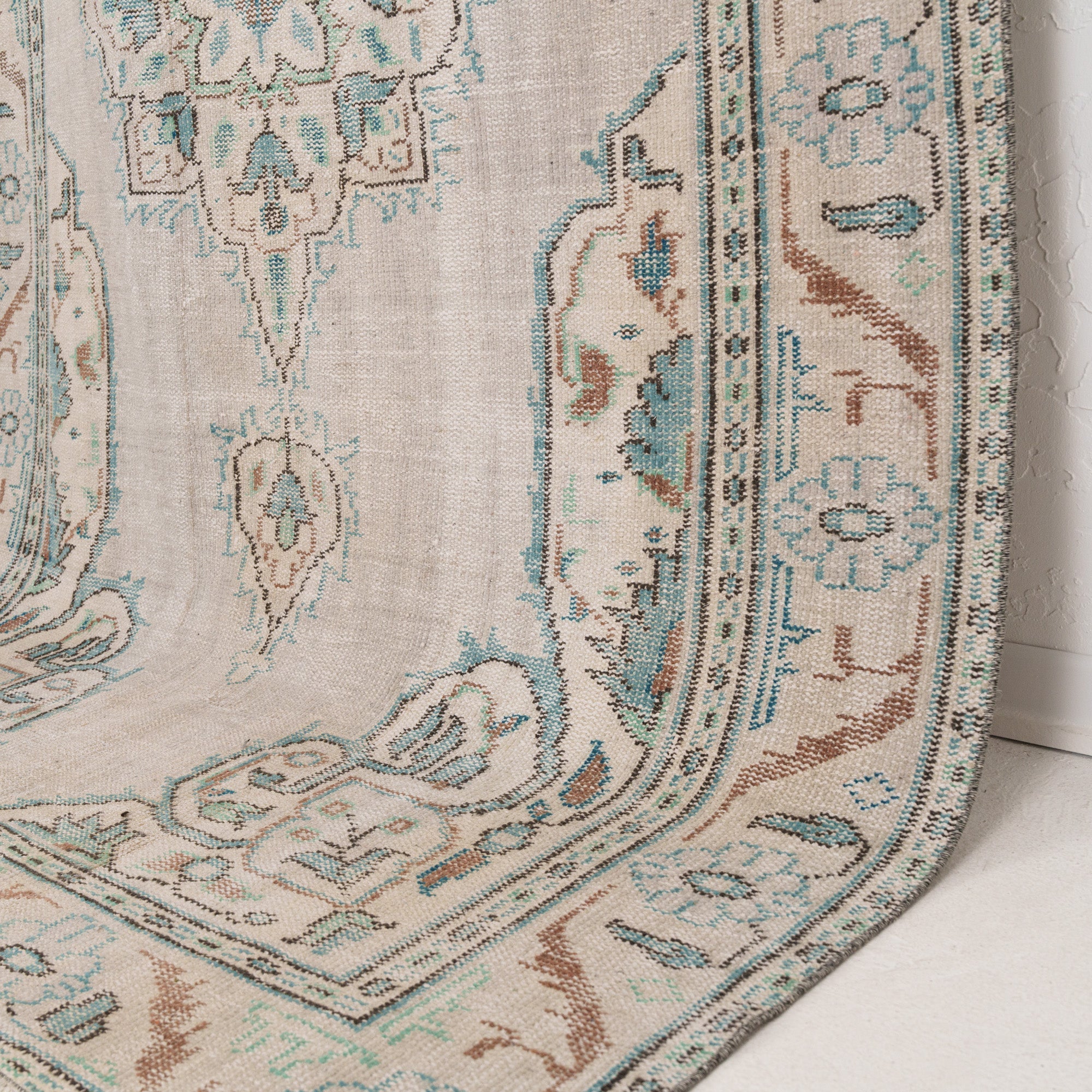 Beige and Green Area Wool Rug