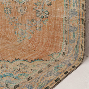 Orange and Green Area Wool Rug