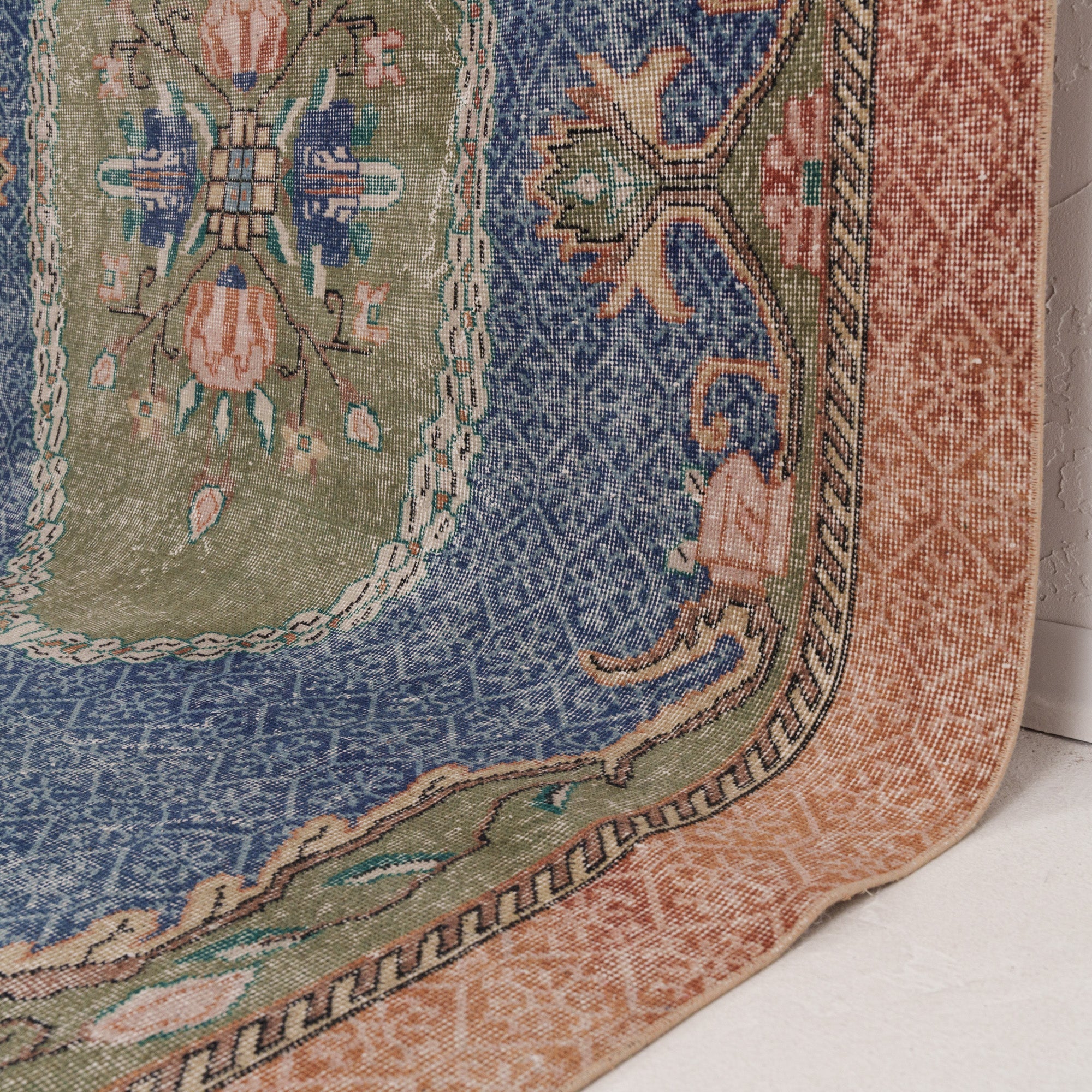 Blue and Green Area Wool Rug