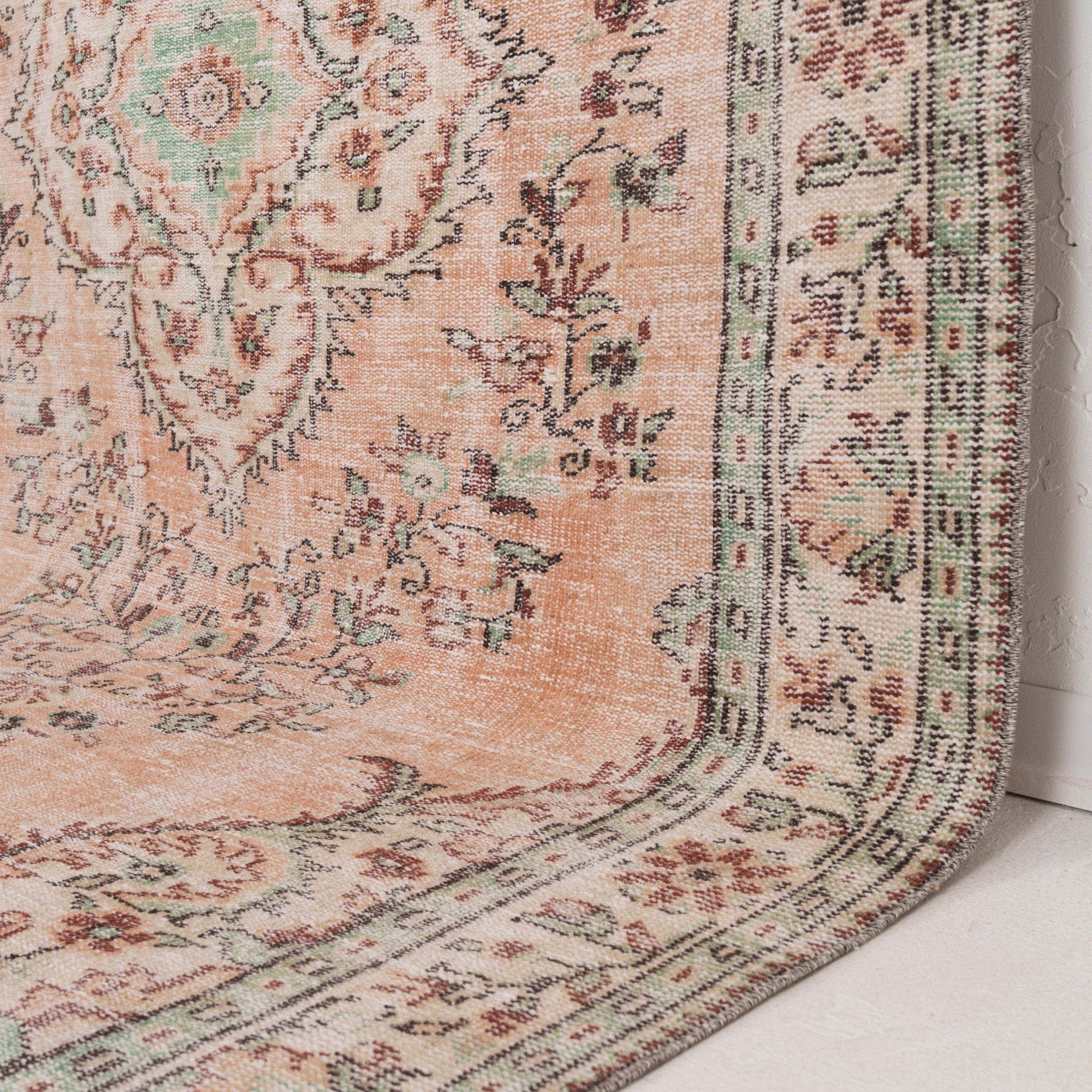 Orange and Green Area Wool Rug