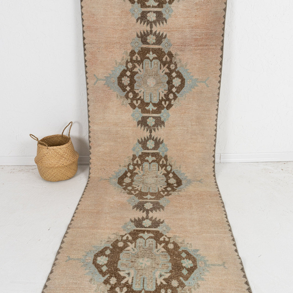 Handmade 3x12 runner rug in beige, ideal for a cozy entryway, hallway, bedroom, kitchen, living room