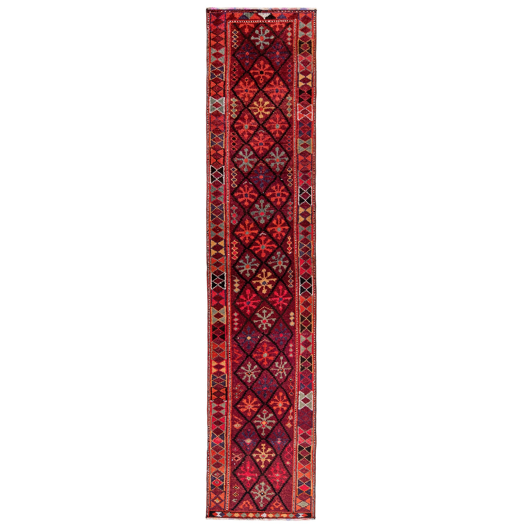 3' x 13' - Vintage Turkish Runner Rug, Red - Nessah | Kuden Rugs