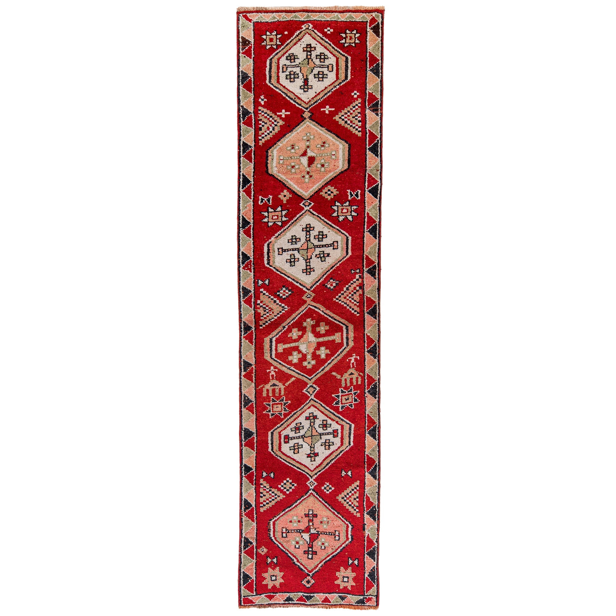 3' x 12' - Vintage Turkish Runner Rug, Red - Hazellyn | Kuden Rugs