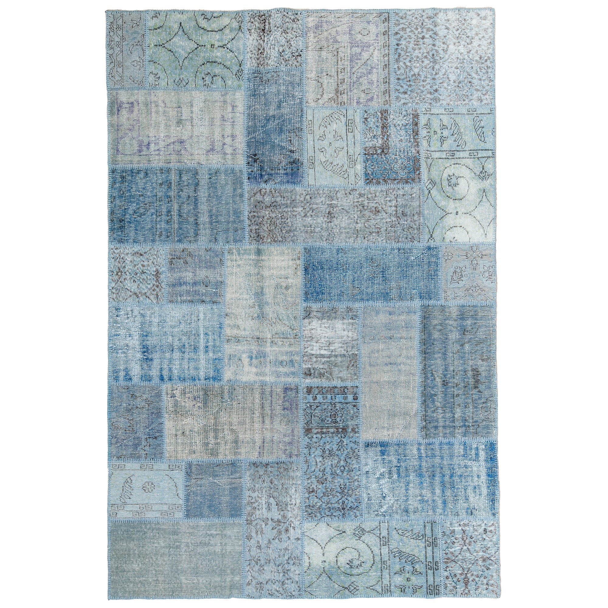 7' x 10' Vintage Patchwork Rug, Blue - Sagittarius | Kuden Rugs