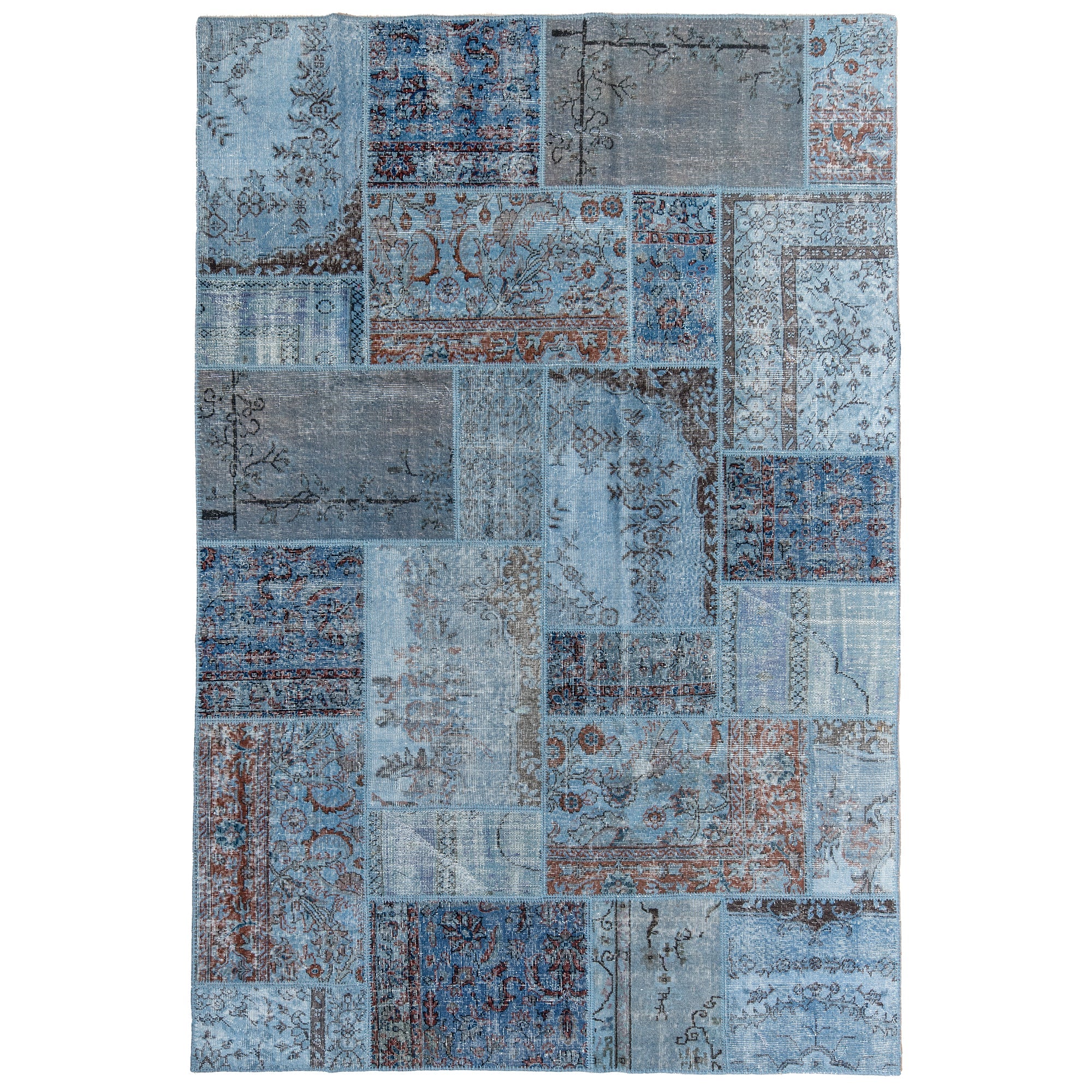 7' x 10' Vintage Patchwork Rug, Blue - Sal | Kuden Rugs