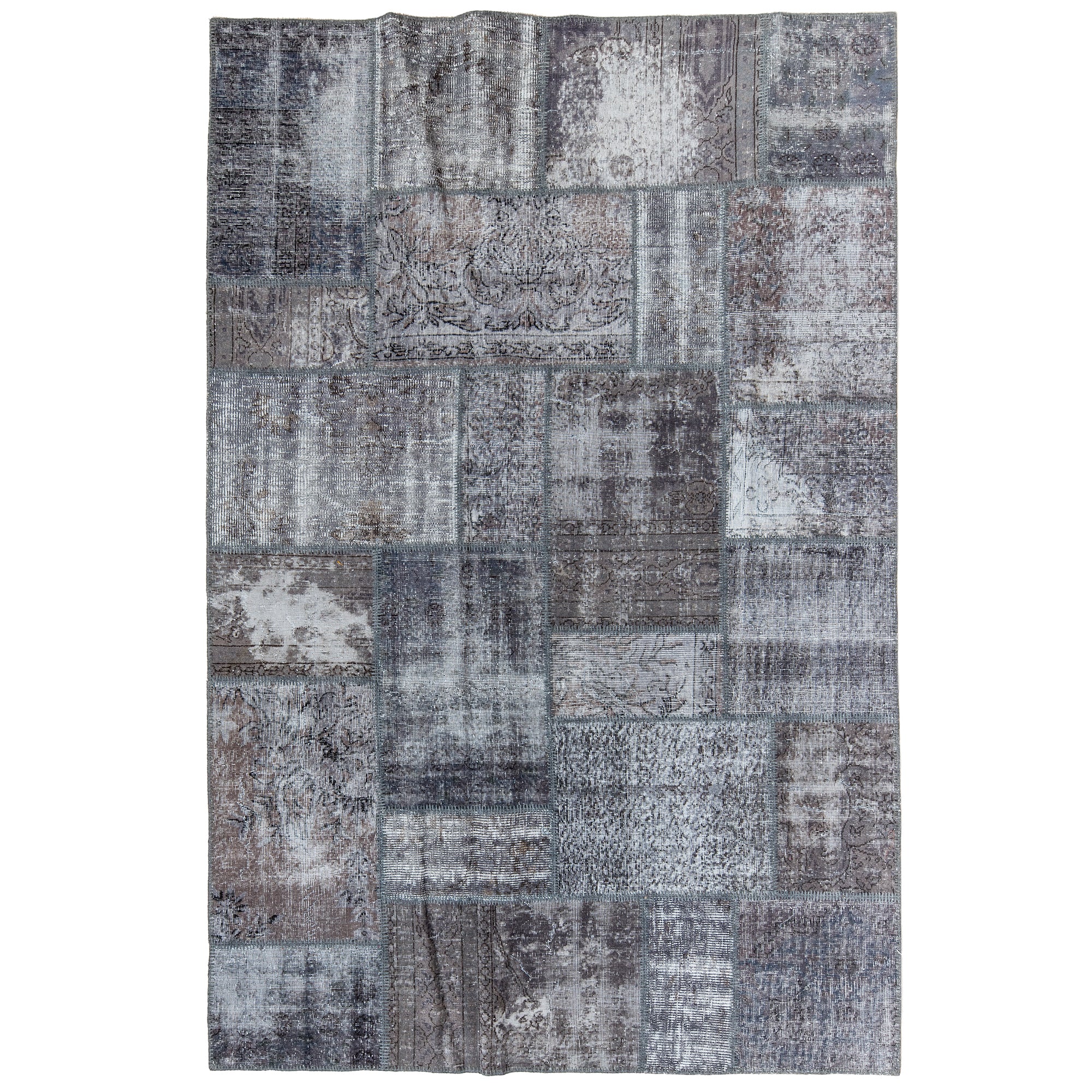 7' x 10' Vintage Patchwork Rug, Gray - Yaalat | Kuden Rugs