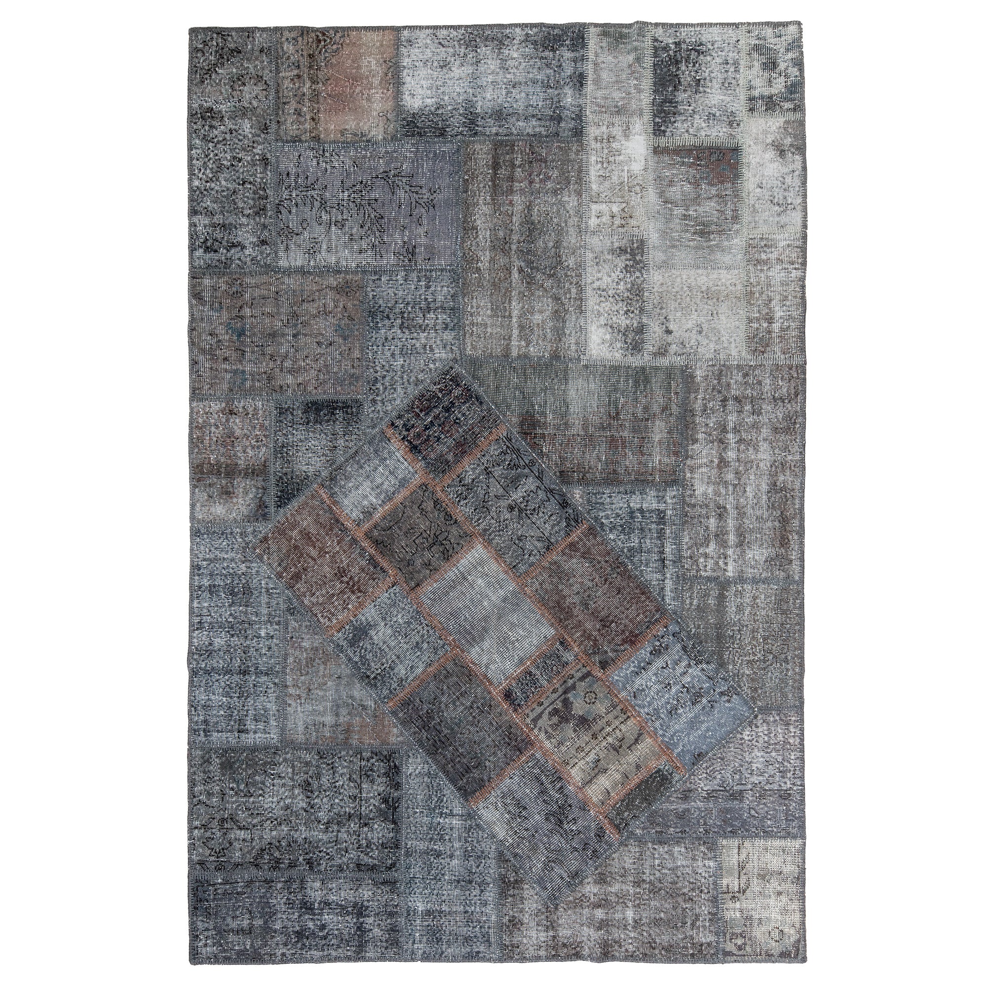 7' x 10' Vintage Patchwork Rug, Gray - Claudia | Kuden Rugs