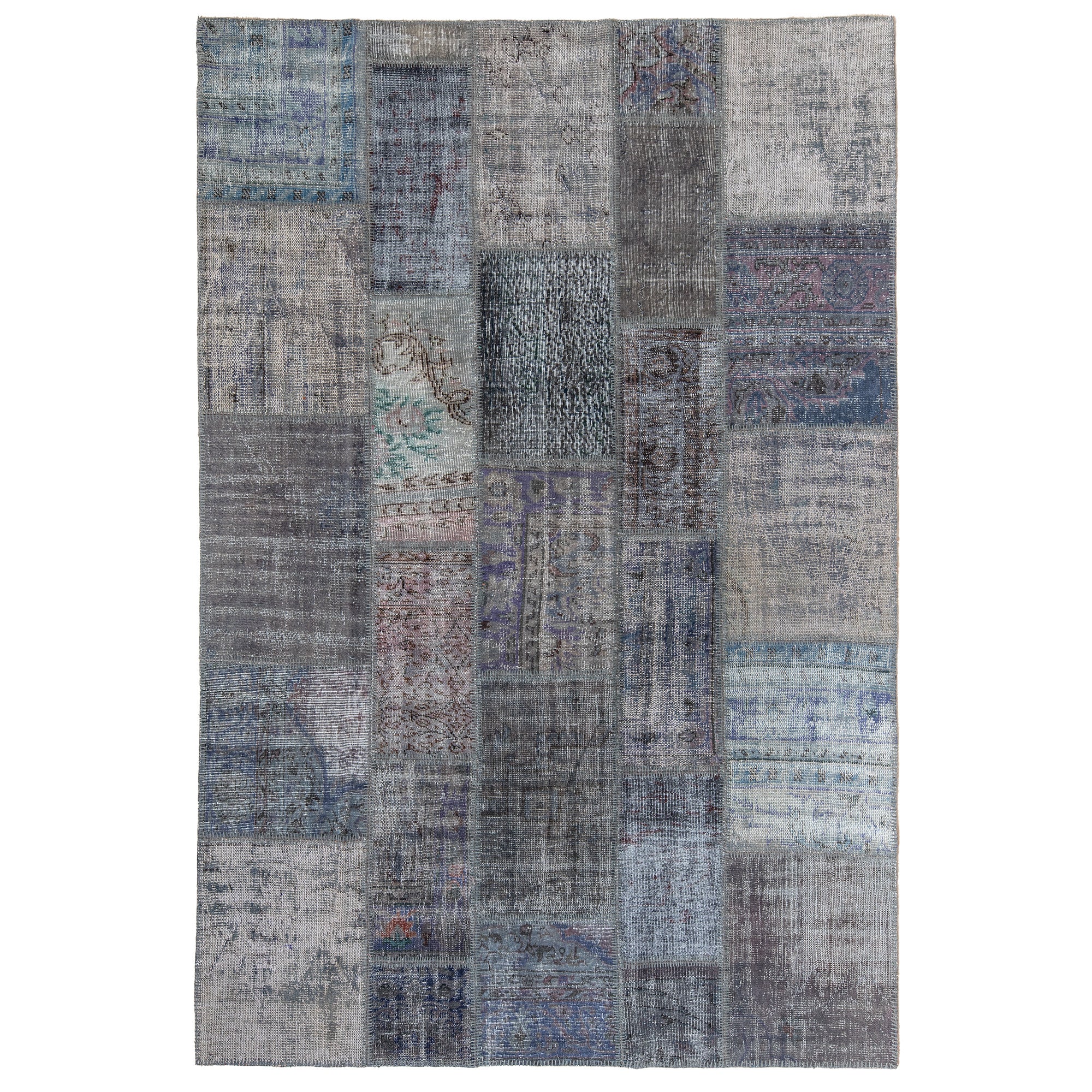 7' x 10' Vintage Patchwork Rug, Gray - Aidan | Kuden Rugs