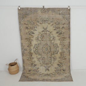 Handmade 5x8 area rug in beige, ideal for a cozy living room, bedroom, office, entryway, kitchen & dining