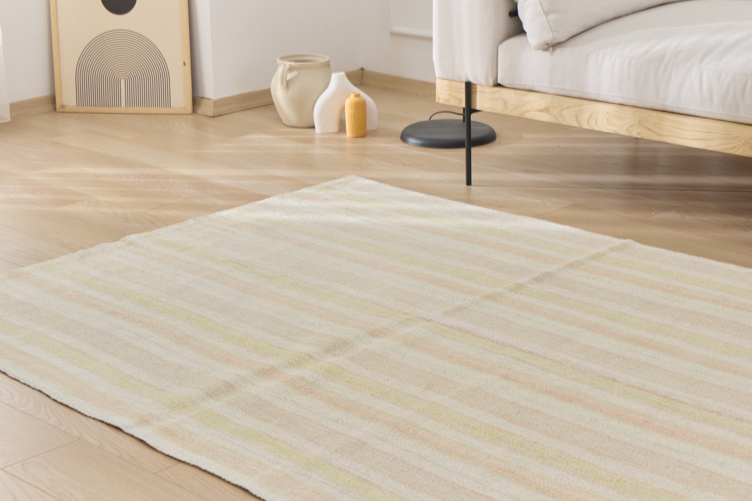 Yauvani: A Captivating Turkish Hemp Rug with a Crisp White and Striped Palette | Kuden Rugs