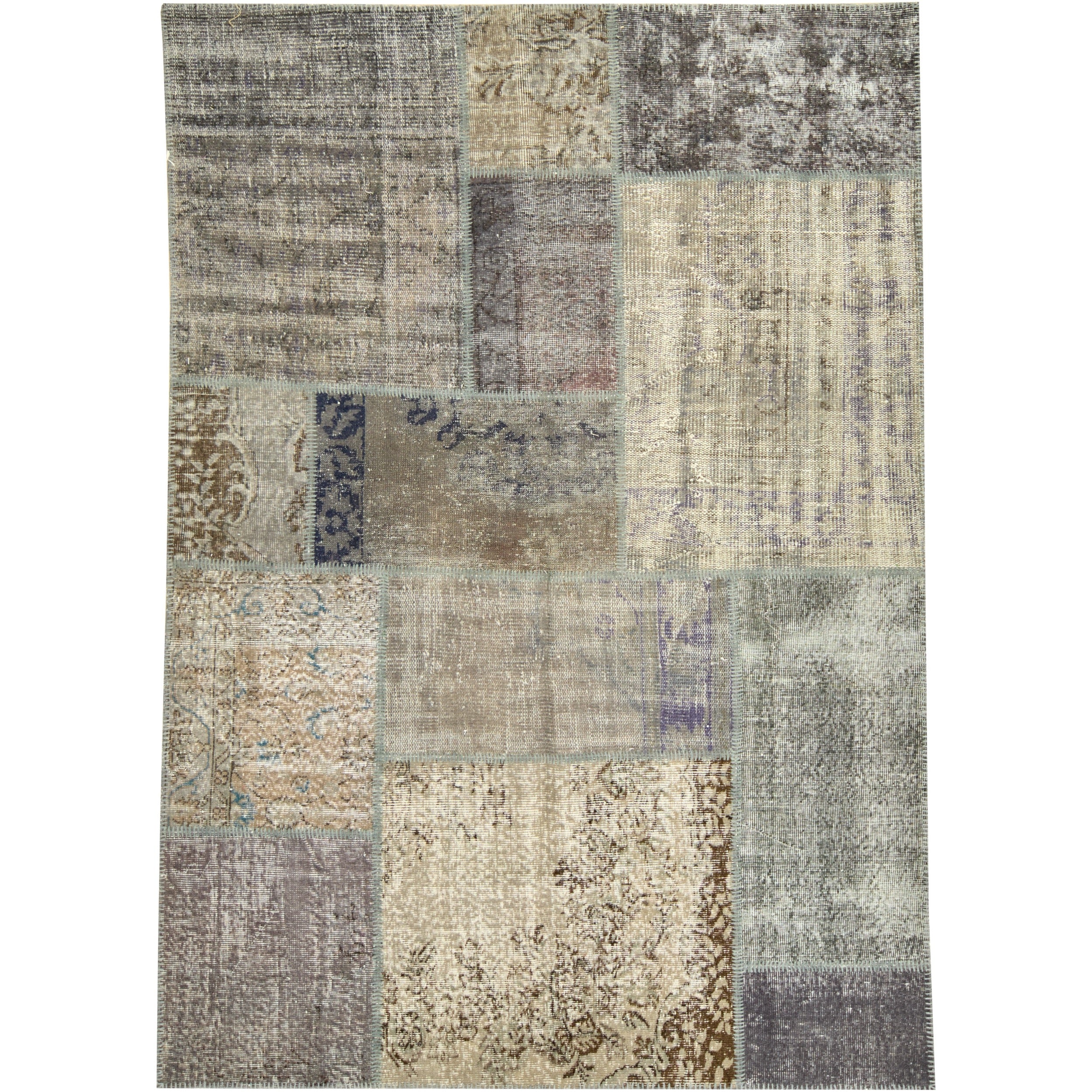 6' x 8' Vintage Patchwork Rug, Gray - Zagros | Kuden Rugs