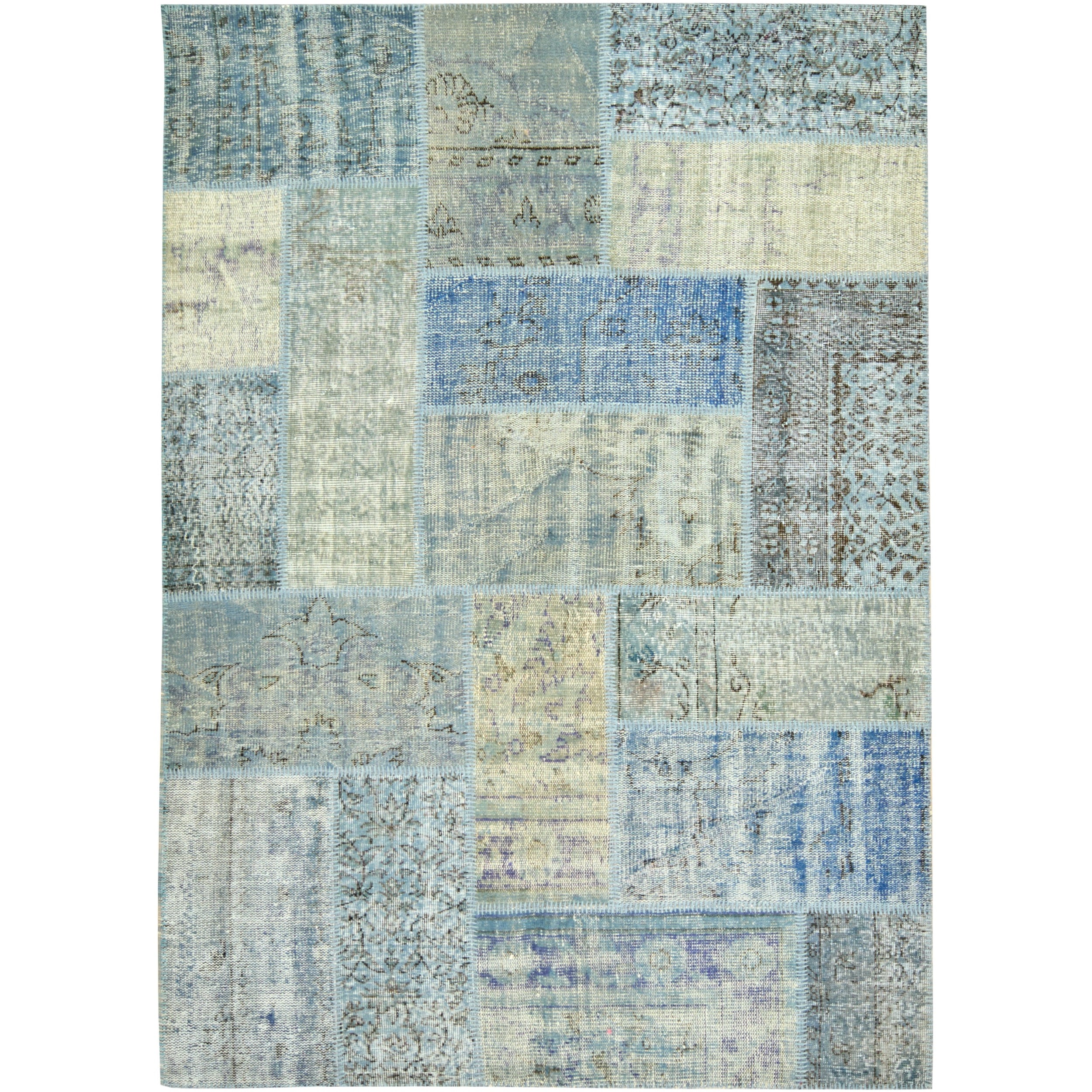 6' x 8' Vintage Patchwork Rug , Blue - Zarah | Kuden Rugs