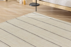 Zelpha: A Captivating Turkish Hemp Rug with a Crisp White and Striped Palette | Kuden Rugs