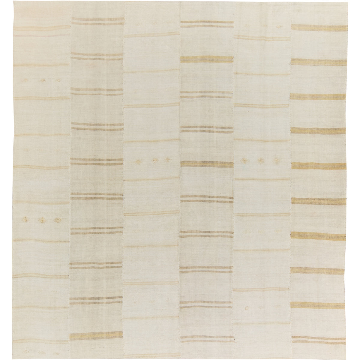 Zerdali: An Expansive White Vintage Turkish Hemp Kilim Rug with Stripes | Kuden Rugs