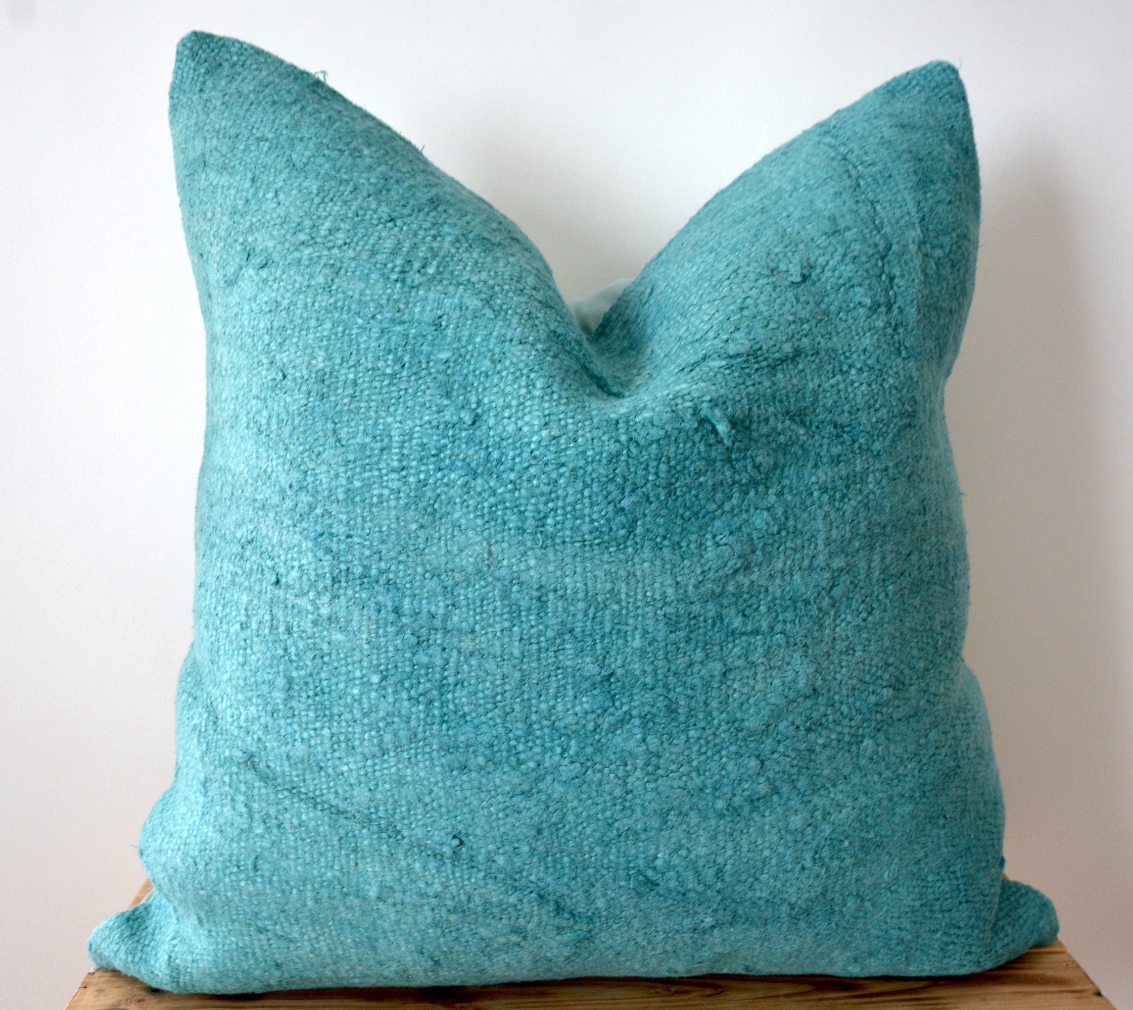 Coraline - Turquoise Hemp Pillow Cover