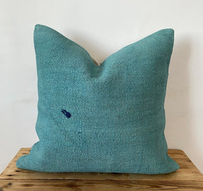 Celandine - Turquoise Hemp Pillow Cover