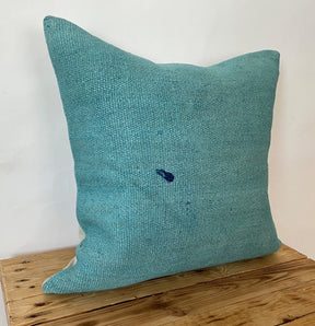 Celandine - Turquoise Hemp Pillow Cover