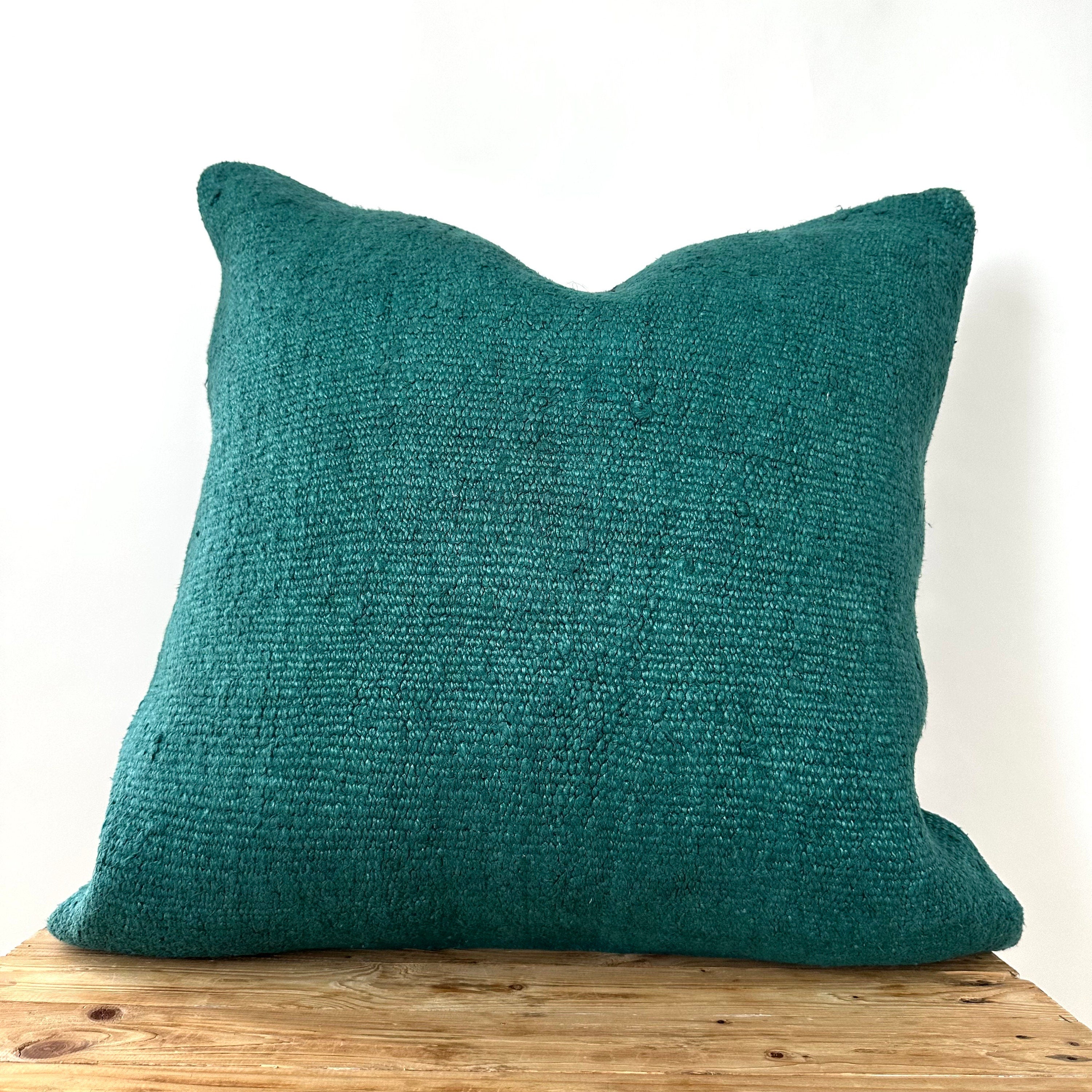 Clematis - Turquoise Hemp Pillow Cover