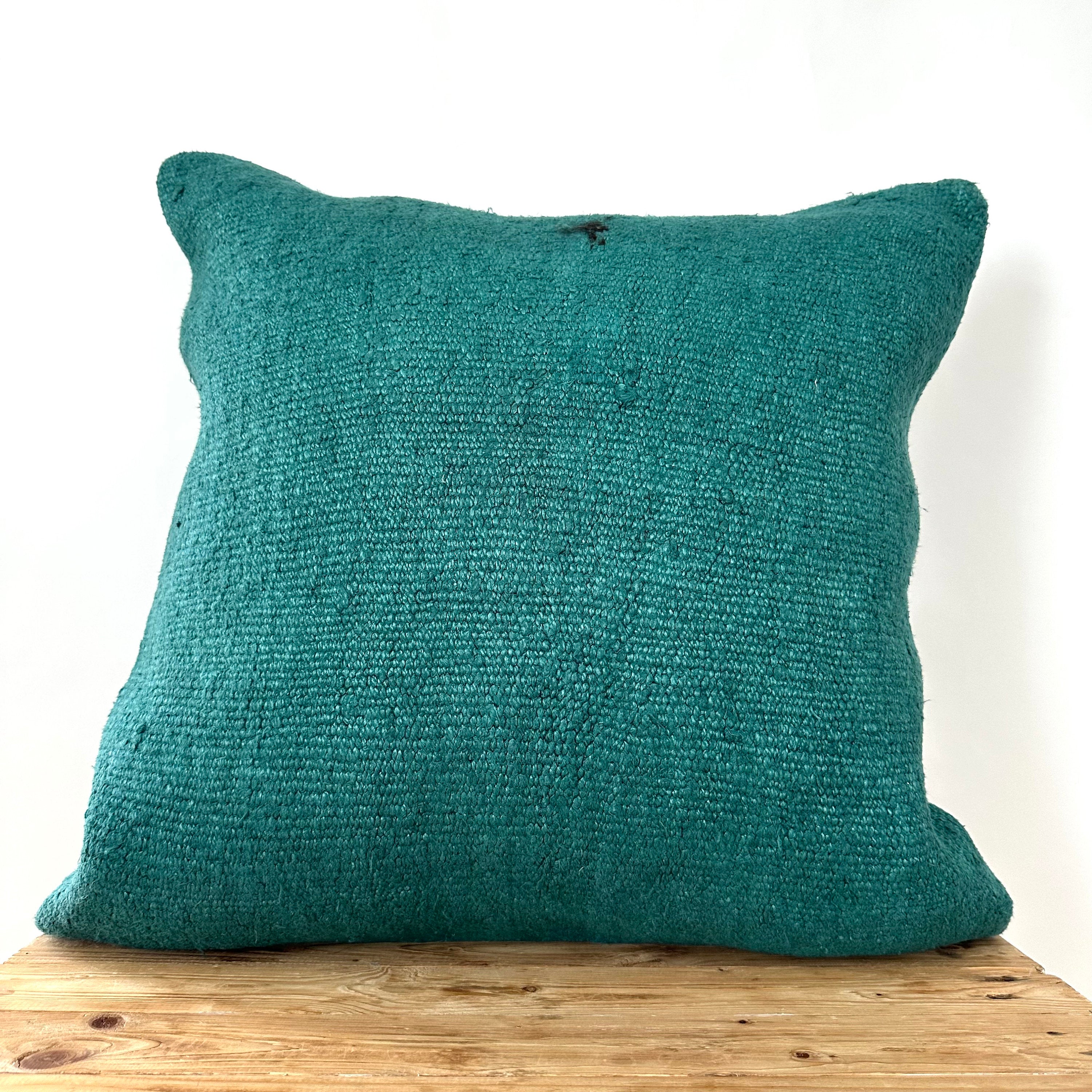 Clematis - Turquoise Hemp Pillow Cover