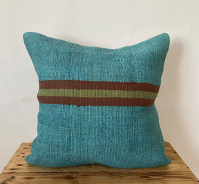 Emmylou - Turquoise Hemp Pillow Cover - kudenrugs
