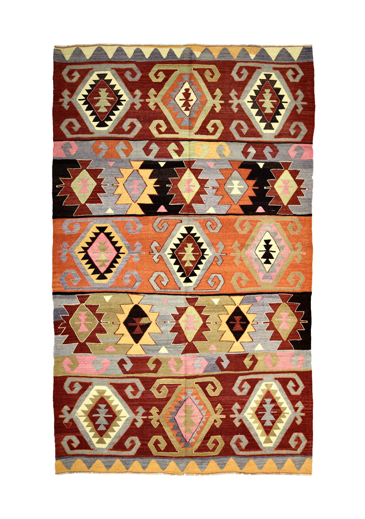 Akira - Multi Color Turkish Kilim Rug - kudenrugs