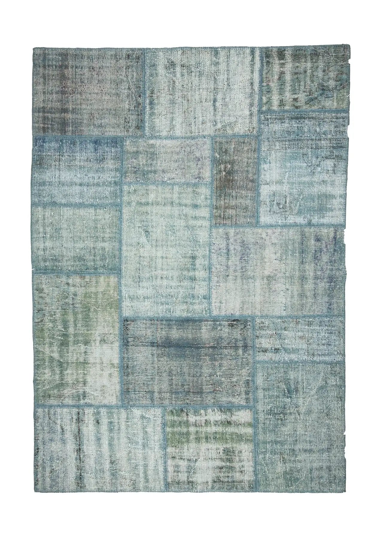 Aloani - Vintage Turquoise Patchwork Rug - kudenrugs