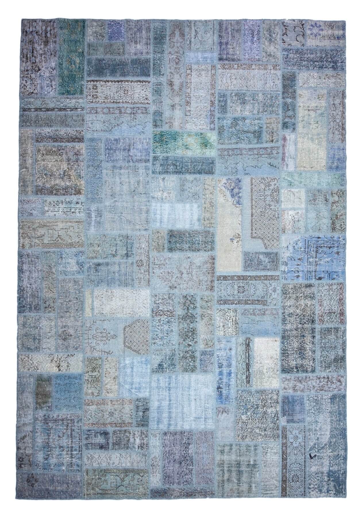 8' x 11' Vintage Patchwork Rug, Blue - Amiyah | Kuden Rugs