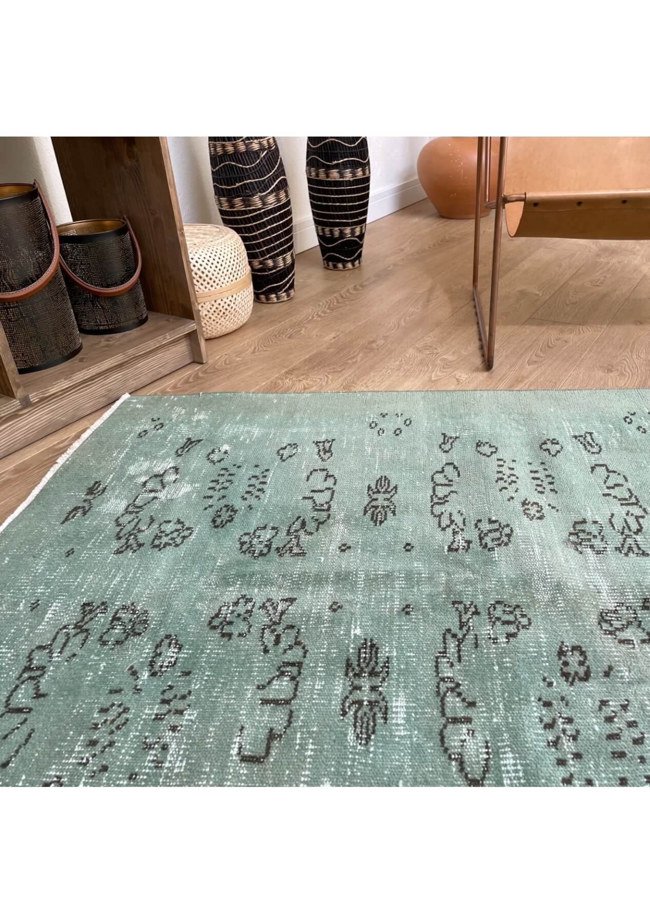 Angelina - Vintage Green Overdyed Rug - kudenrugs