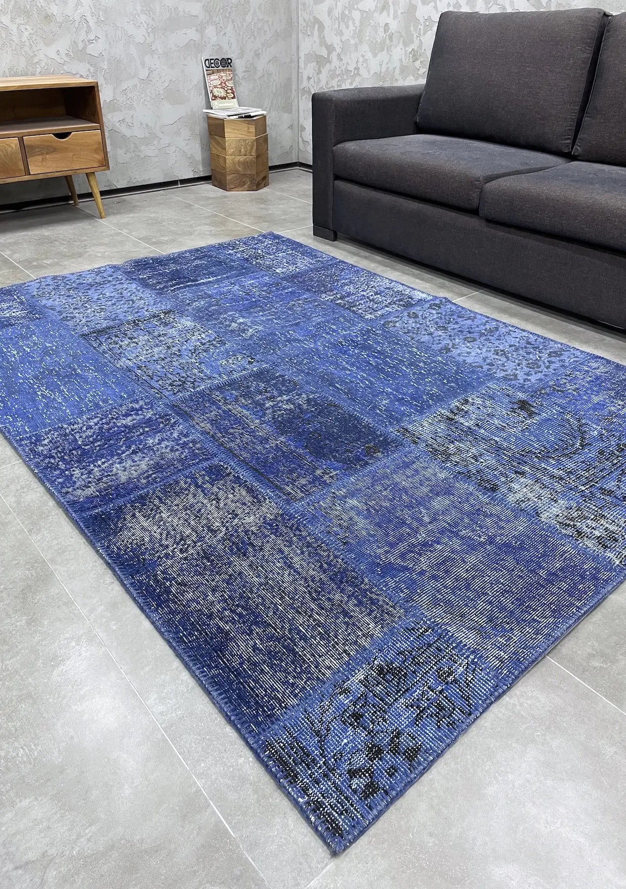 Baraball - Vintage Blue Patchwork Rug - kudenrugs