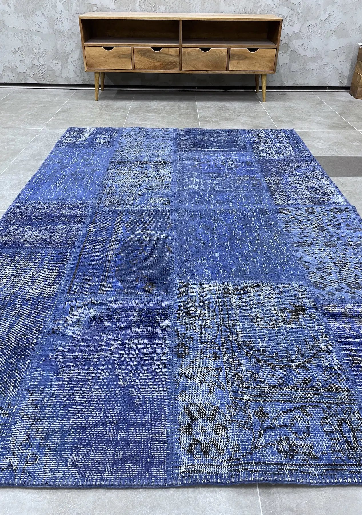 Baraball - Vintage Blue Patchwork Rug - kudenrugs