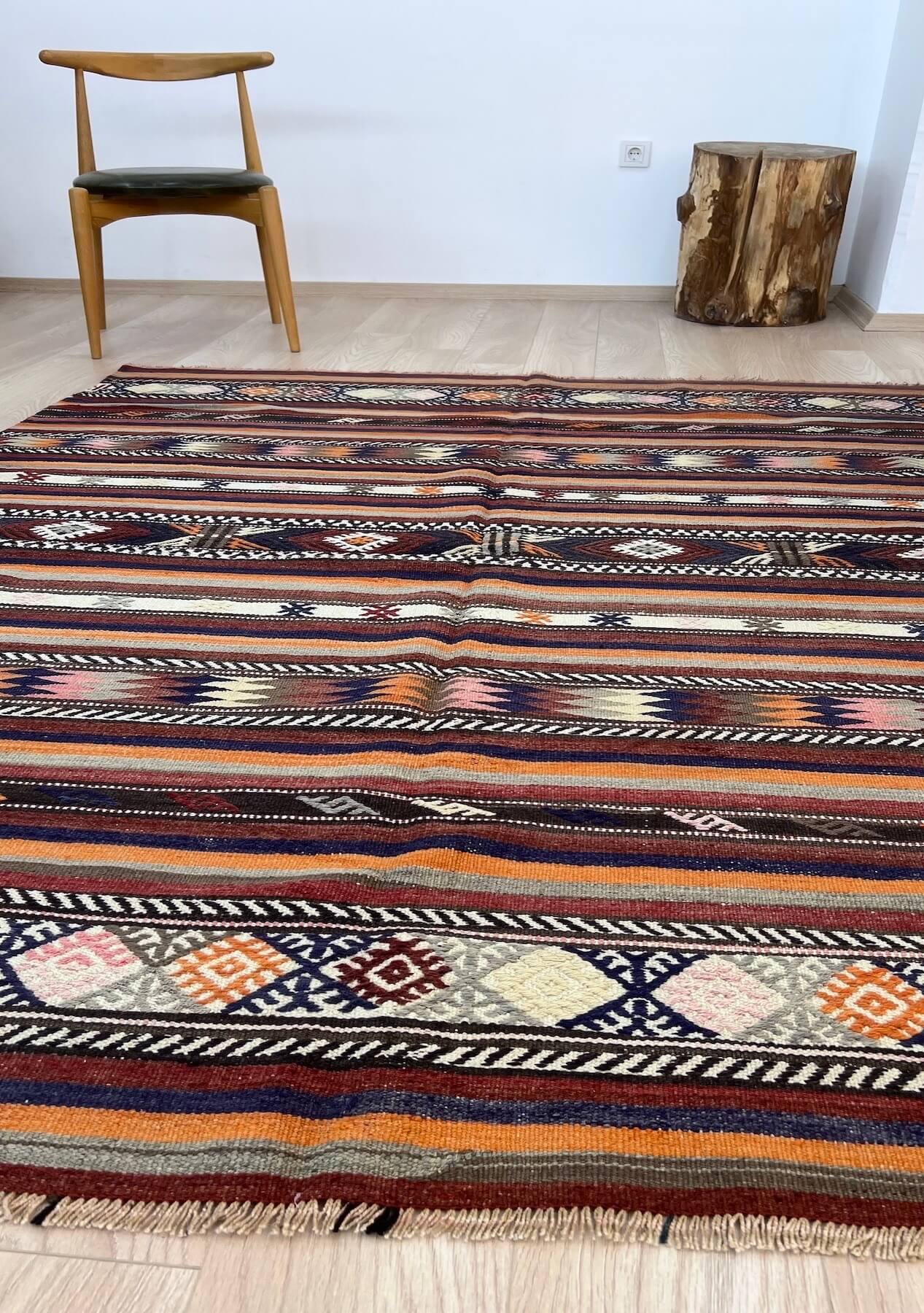 Brianna - Multi Color Turkish Kilim Rug - kudenrugs