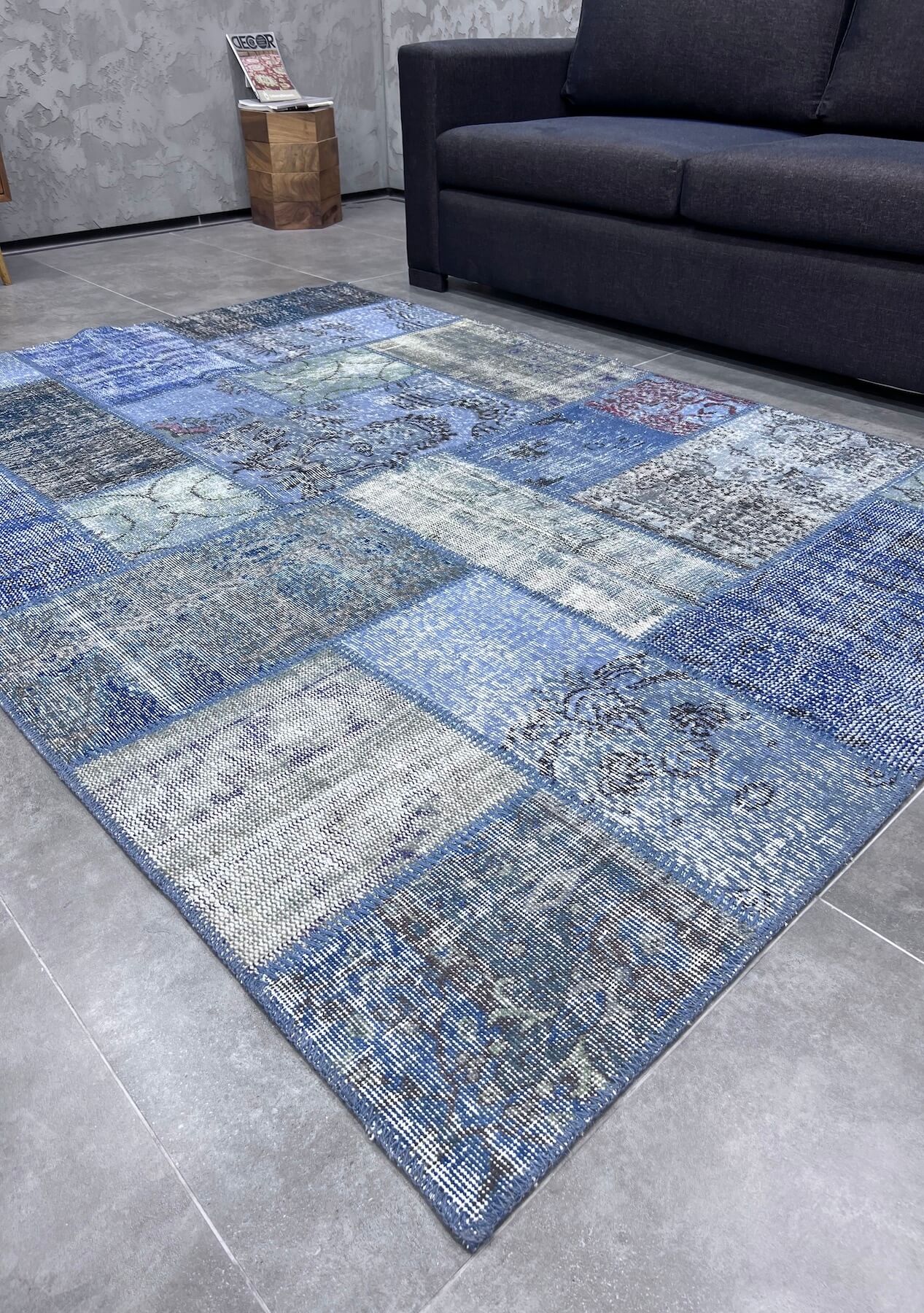 6' x 9' Vintage Patchwork Rug, Blue - Brynn | Kuden Rugs