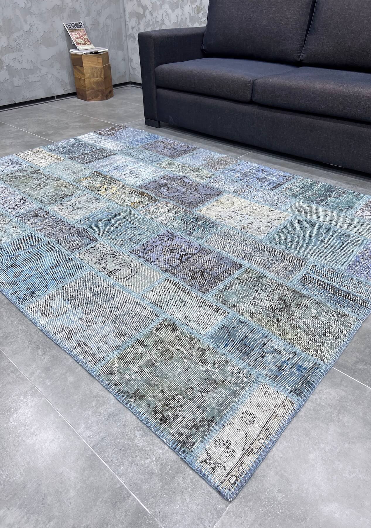 Cailyn - Vintage Blue Patchwork Rug - kudenrugs