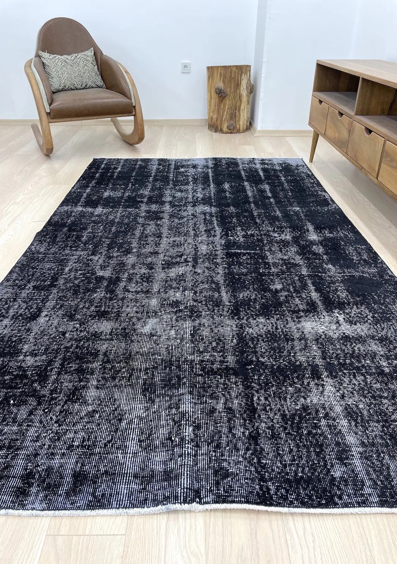 Caitlyn - Vintage Black Overdyed Rug - kudenrugs