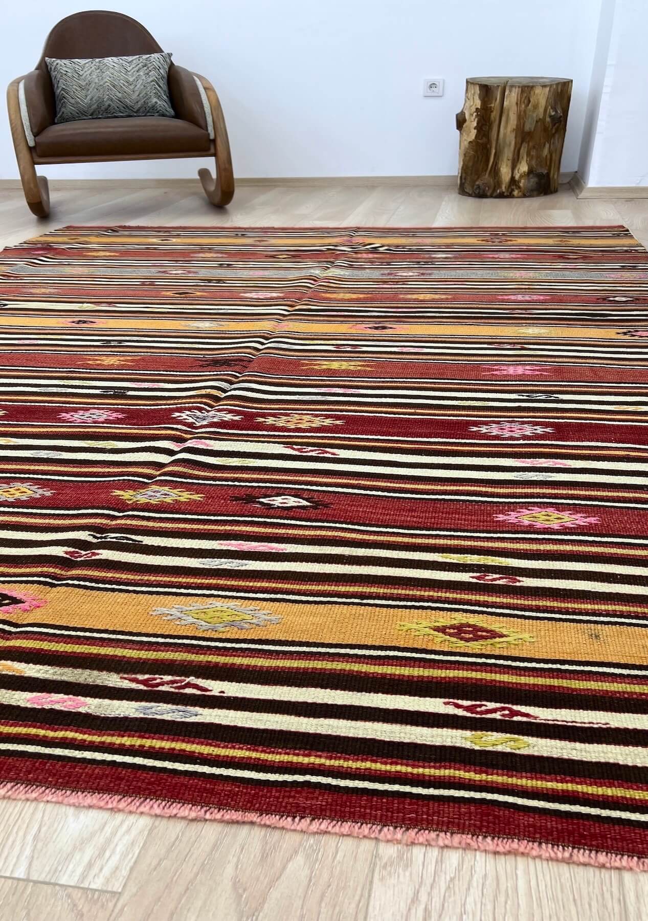 Carlee - Multi Color Turkish Kilim Rug - kudenrugs